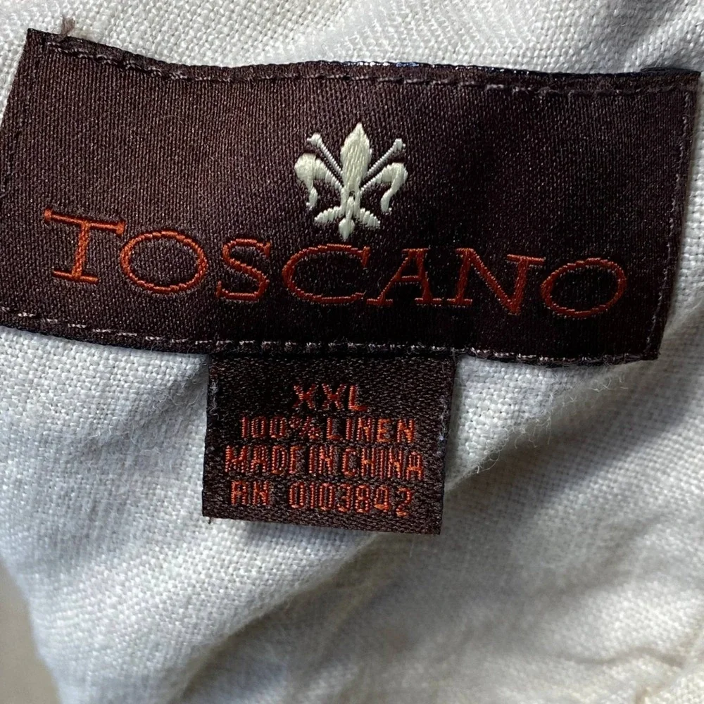 Toscano 100% Linen Pants Mens XXL Cream Beige Drawstring Elastic Waist Resort